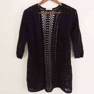 Open Front Crochet Cardigan Black Size Small Petite
